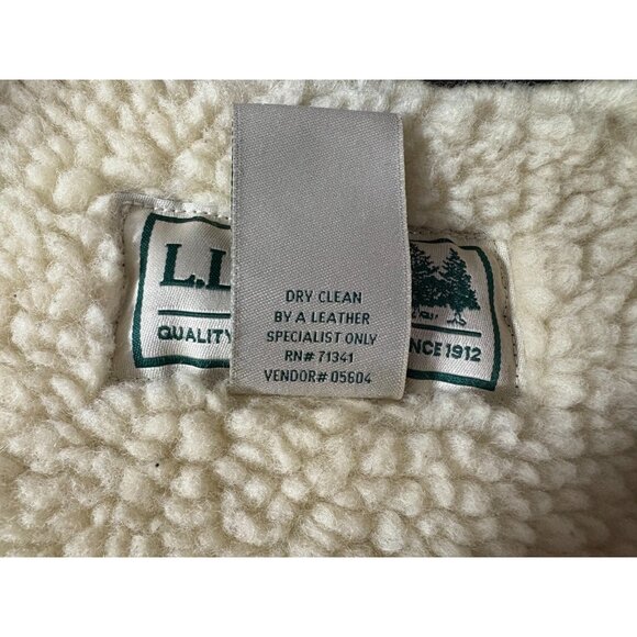 LL Bean Goat Skin Leather woolpile Sherpa lined Bomber Jacket Size M vintage - Picture 4 of 8
